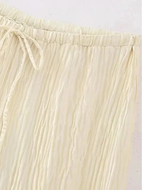 Conjunto Plissado Blusa Assimétrica e Calça Pantalona Mina - Ziora