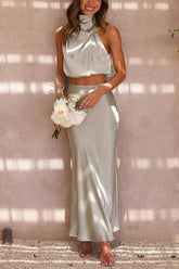 Conjunto Top e Saia Cetim Liso Sottile - Ziora