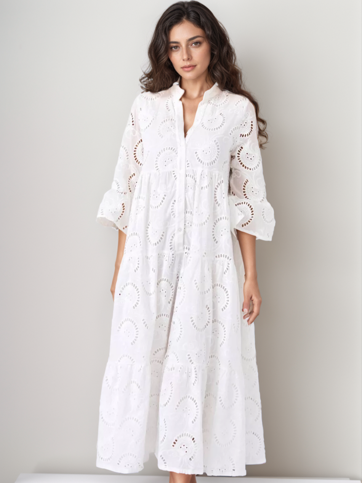 Vestido Caça Bordada Midi Estela