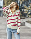 Blusa Suéter Listrado com Gola Linossi - Ziora