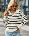 Blusa Suéter Listrado com Gola Linossi - Ziora