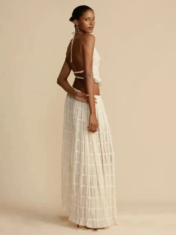 Conjunto de Cropped e Saia Longa Chiffon Drapeado Lana - Ziora