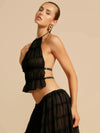 Conjunto de Cropped e Saia Longa Drapeado Luana Preto - Ziora