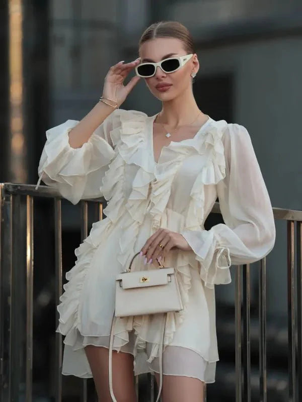 Vestido Leve de Chiffon com Babados Milano - Ziora