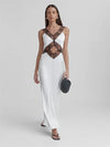 Vestido Longo em Cetim com Recortes e Renda Floral Libra - Ziora
