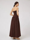Vestido Longo Tomara que Caia Detalhe Franzido Marrom Chocolate Hellen - Ziora