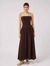 Vestido Longo Tomara que Caia Detalhe Franzido Marrom Chocolate Hellen - Ziora