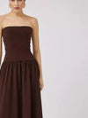 Vestido Longo Tomara que Caia Detalhe Franzido Marrom Chocolate Hellen - Ziora