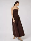 Vestido Longo Tomara que Caia Detalhe Franzido Marrom Chocolate Hellen - Ziora