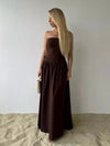 Vestido Longo Tomara que Caia Detalhe Franzido Marrom Chocolate Hellen - Ziora